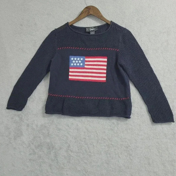 Norton Studio PM American Flag Sweater Navy Ramie Cotton Womens PM 9PT - Picture 1 of 9